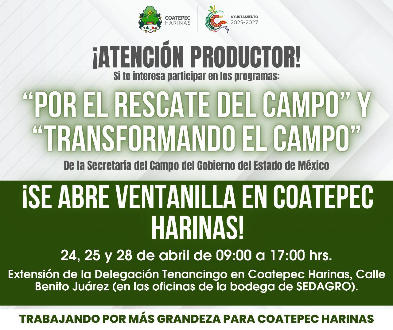 Coatepec Harinas abre ventanilla para Apoyos a Productores 2025
