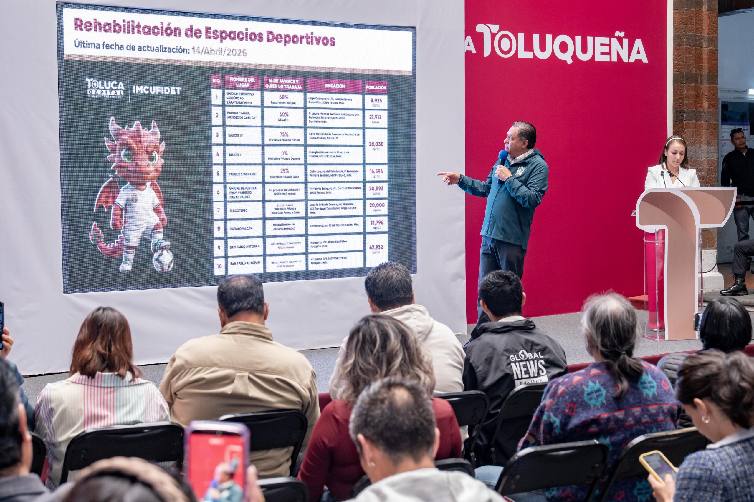 Toluca refuerza espacios deportivos rumbo a 2026